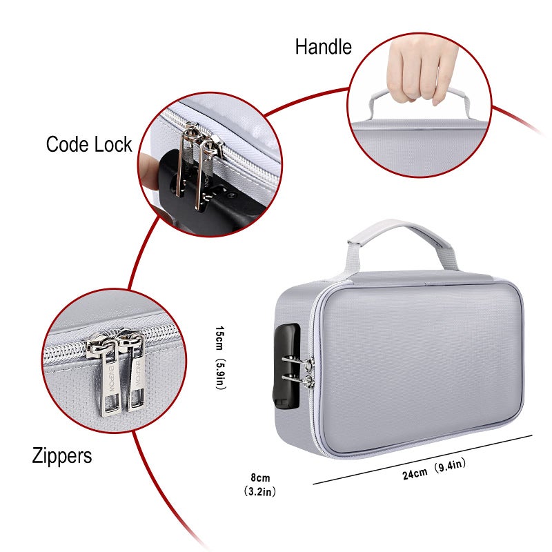 ENGPOW Small Fireproof Storage Organizer Case with Lock(9.4? 5.9? 3.2  3-Layer Money Safe Coin Organizer Wallet Bag for Cash Card Passport Check Bill Travel Home Organizer Carrying Case Silver - Image 5